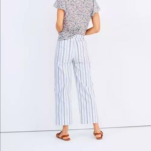 Madewell slim cropped leg emmet pants in Montepellier stripe blue and white.